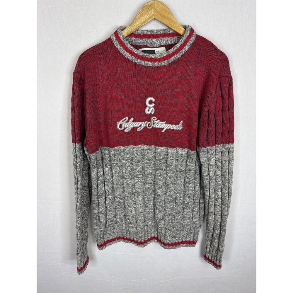 Bruzer Calgary Stampede Sweater Red Grey Cotton‎  Crewneck Cable Knit S Pullover